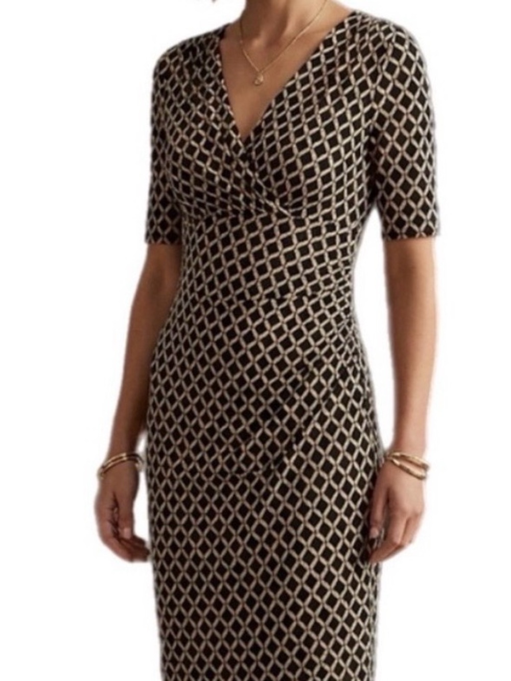 Ralph Lauren Black and Cream Geometric Sheath Dress